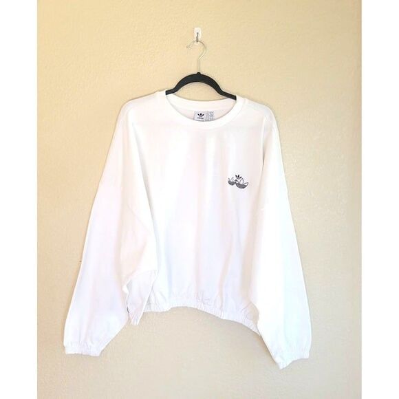 Adidas Womens Sweatshirt White L Oversized Triple Trefoil Long Sleeve  New - Picture 4 of 8